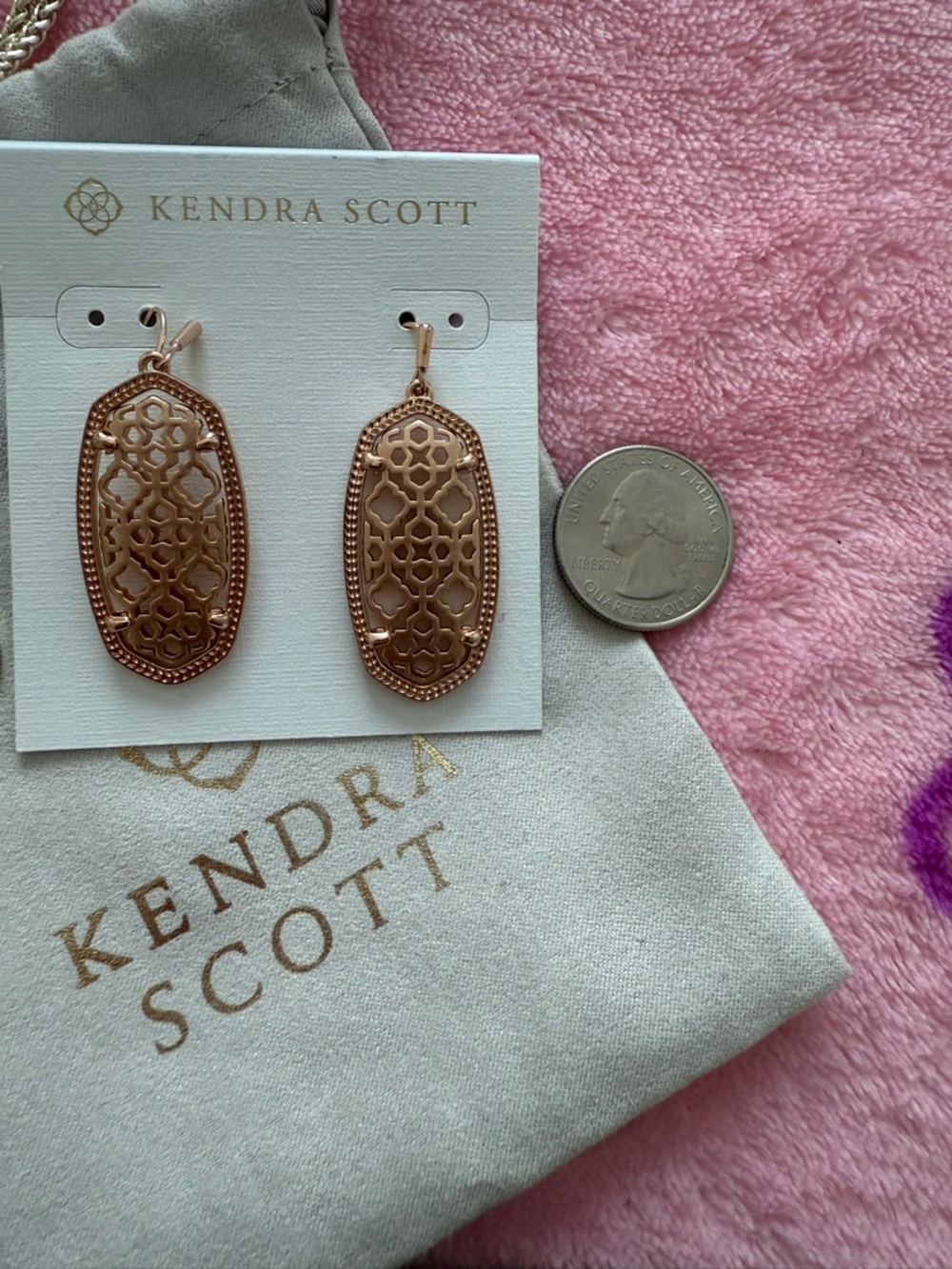 Kendra Scott Elle Rose Gold Filigree Earrings with Dust Bag NWT